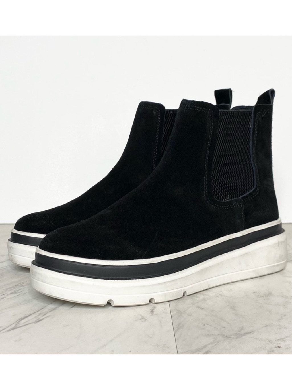 Steven By Steve Madden Avery Black Suede Platform Chelsea Boot 6m